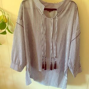 Amaryllis Flowy Striped High Low Blouse